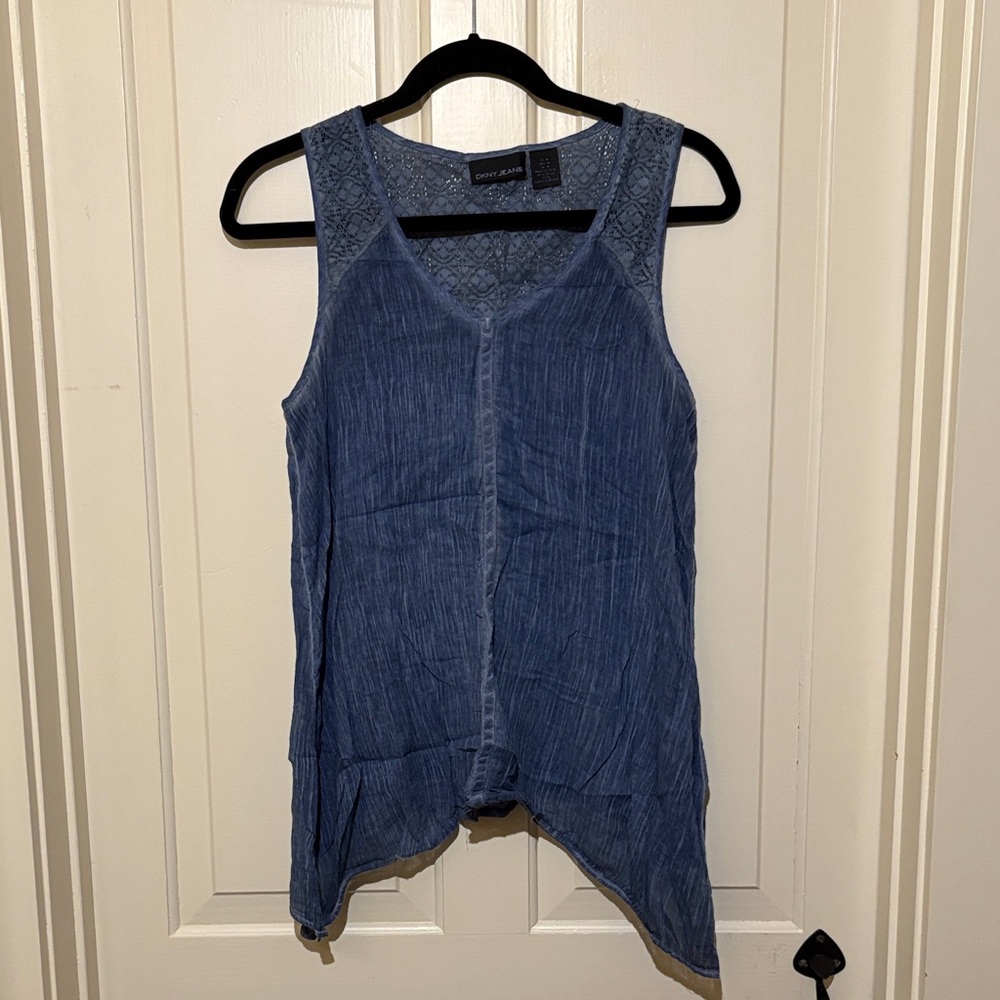 DKNY Denim Blue Textured Tank Top